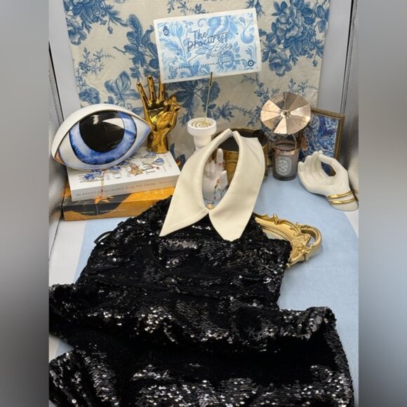 🆕 BRONX & BANCO 🧿 NWOT Wednesday Black Sequin Halterneck Mini Dress Sz XS US 2 - Picture 2 of 14